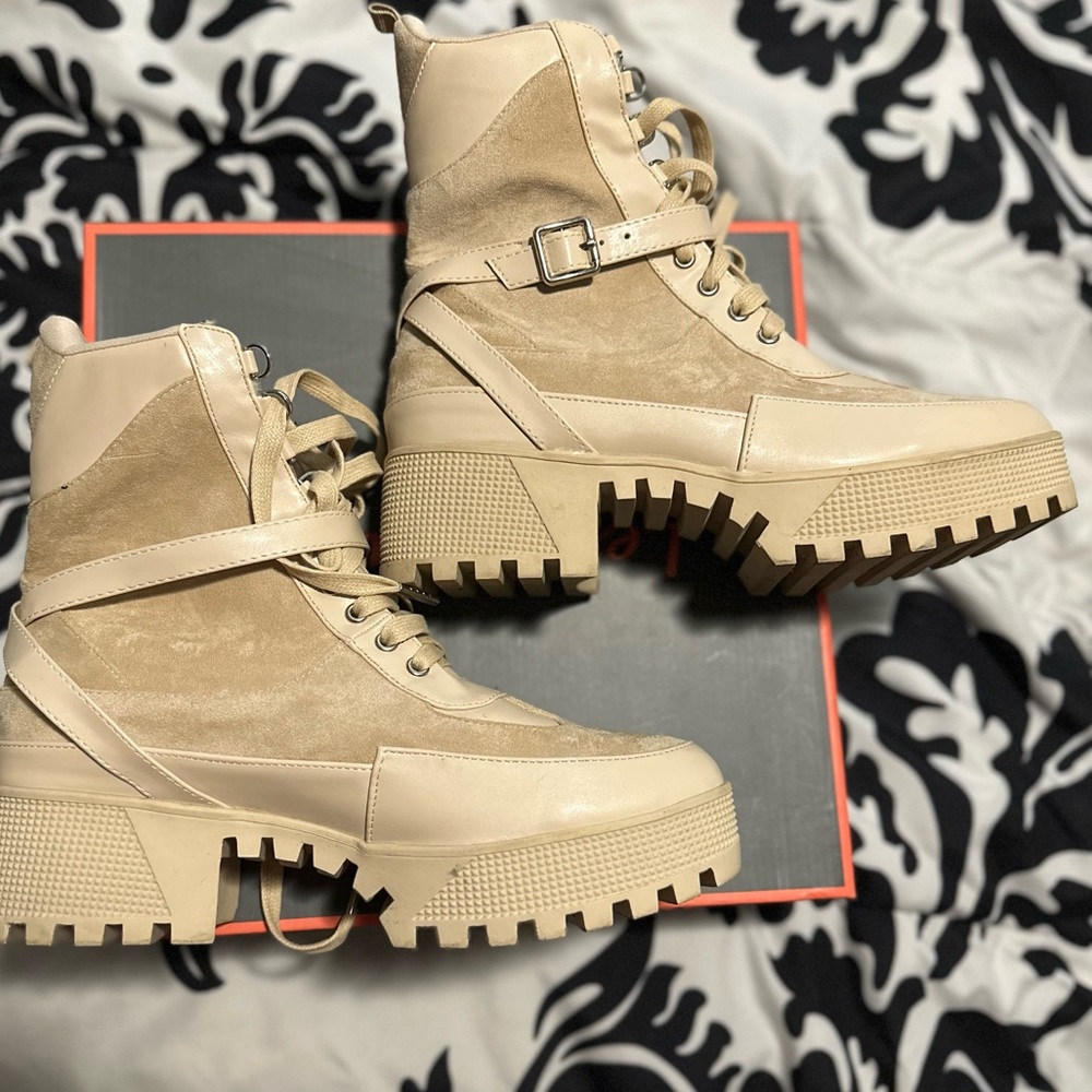 Nude Chunky Heel Boots